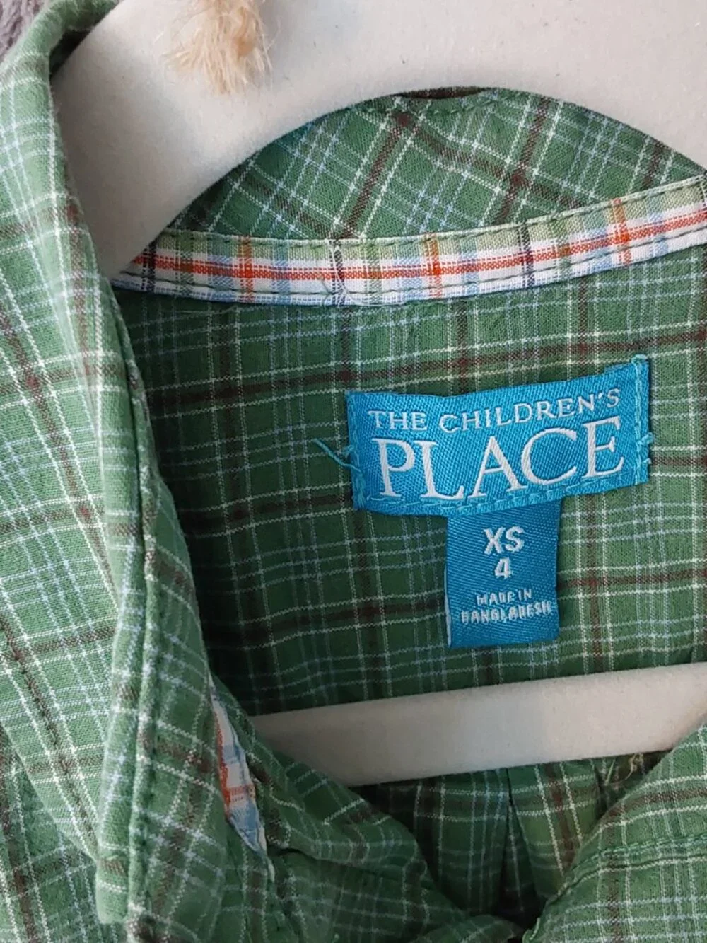 The Children’s Place Boys Green Plaid Button Front Shirt Size 4 XS